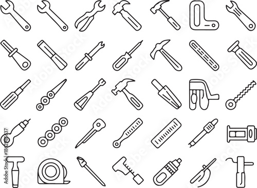 A collection of various tools on a white background