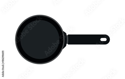 Round Frying Pan with Handle in Top View for Kitchen Utensil Icon Illustration