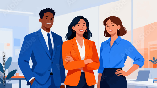 Three business professionals in office attire