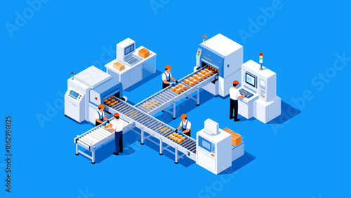 Factory workers on production line