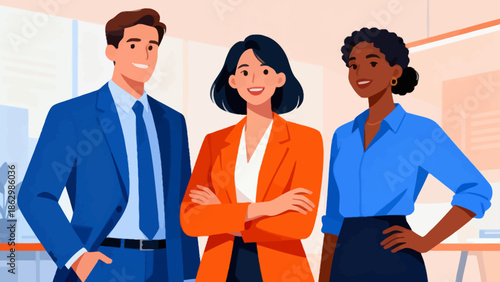 Three business professionals in office attire