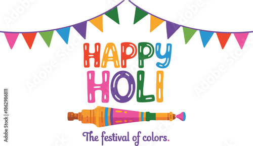 Illustration of Holi Festival with colorful intricate calligraphy vector.