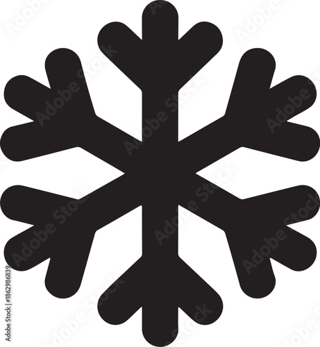 A black snowflake icon on a white background