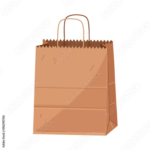 A brown paper bag with handles, featuring a zig-zag top edge
