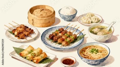 Assorted Chinese dishes on table