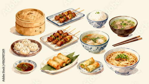 Assorted Chinese dishes and dim sum