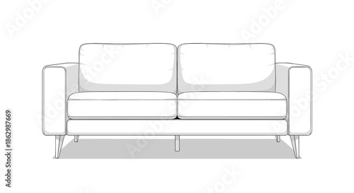 Clean and modern two seater sofa in white upholstery with thin metal legs perfect for contemporary living room interior design.
