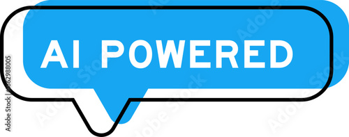 Speech banner and blue shade with word ai powered on white background