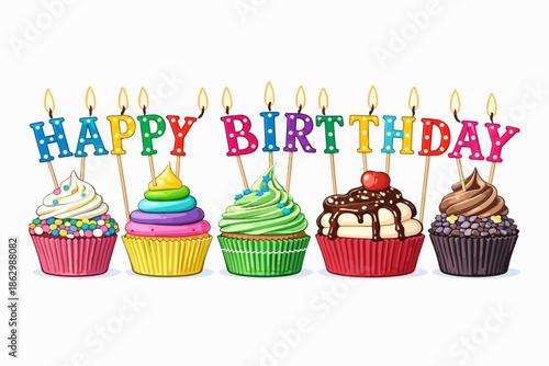 Colorful and cheerful small cakes carefully decorated for a birthday celebration.