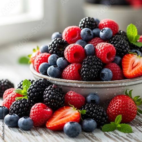 Fresh Berry Medley - A Vibrant Bowl of Summers Bounty.