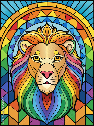 lion real, stained glass style, rainbow color, lion, cartoon, animal, vector, cat, illustration, head, mammal, wild, art, face, tattoo, cute, animals, mane, king, funny, wildlife, mascot, symbol, pred