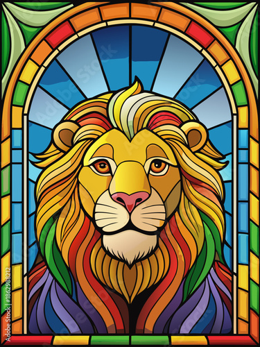 lion real, stained glass style, rainbow color, lion, cartoon, animal, vector, cat, illustration, head, mammal, wild, art, face, tattoo, cute, animals, mane, king, funny, wildlife, mascot, symbol, pred