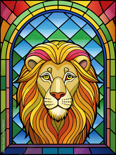 lion real, stained glass style, rainbow color, lion, cartoon, animal, vector, cat, illustration, head, mammal, wild, art, face, tattoo, cute, animals, mane, king, funny, wildlife, mascot, symbol, pred