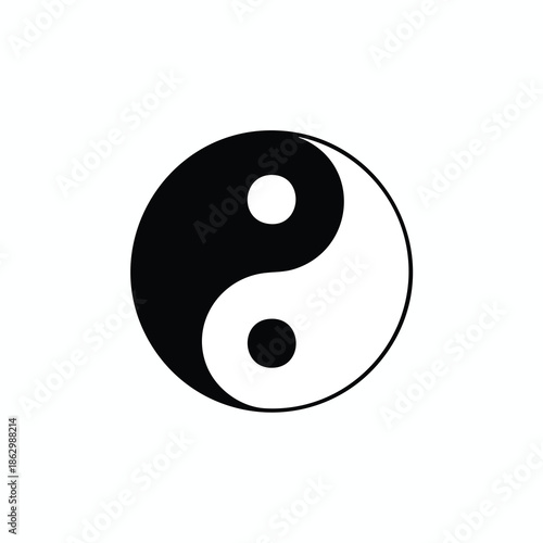 A circular symbol split into two swirling sections, black and white, with contrasting dots
