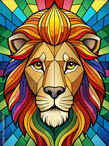 lion real, stained glass style, rainbow color, lion, cartoon, animal, vector, cat, illustration, head, mammal, wild, art, face, tattoo, cute, animals, mane, king, funny, wildlife, mascot, symbol, pred