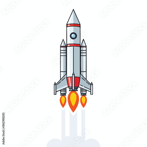 Vector illustration of a rocket ship blasting off with flames and vapor trail