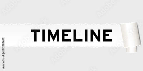 Ripped gray paper background that have word timeline under torn part