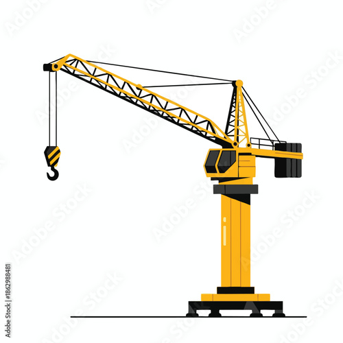 A cartoon crane illustration in yellow and black on a white background