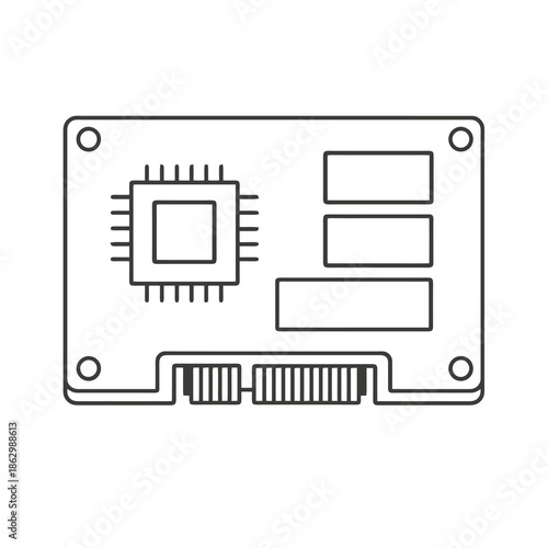SSD storage icon in black geometric vector style. Formal computer hardware symbol for system dashboards, tech UI, documentation, and professional digital platforms.