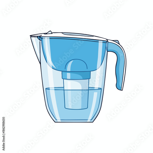 Blue and transparent water filter pitcher illustration, filter inside container