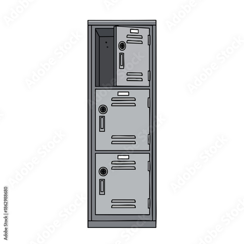 A tall three-section school locker, one door ajar