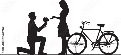 PrintMan proposing to woman beside a bicycle
