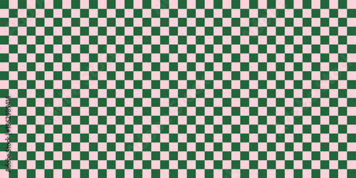 Green Checker Seamless Pattern. Green and white checkerboard pattern with vibrant geometric shapes. Retro hand-drawn design featuring abstract geometry bg. Trendy vintage grid background.