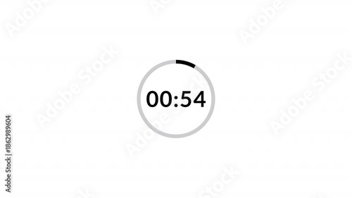 one minute countdown timer animation from 60 second to 0 second on transparent background, 1 minute countdown timer, countdown video with alpha channel