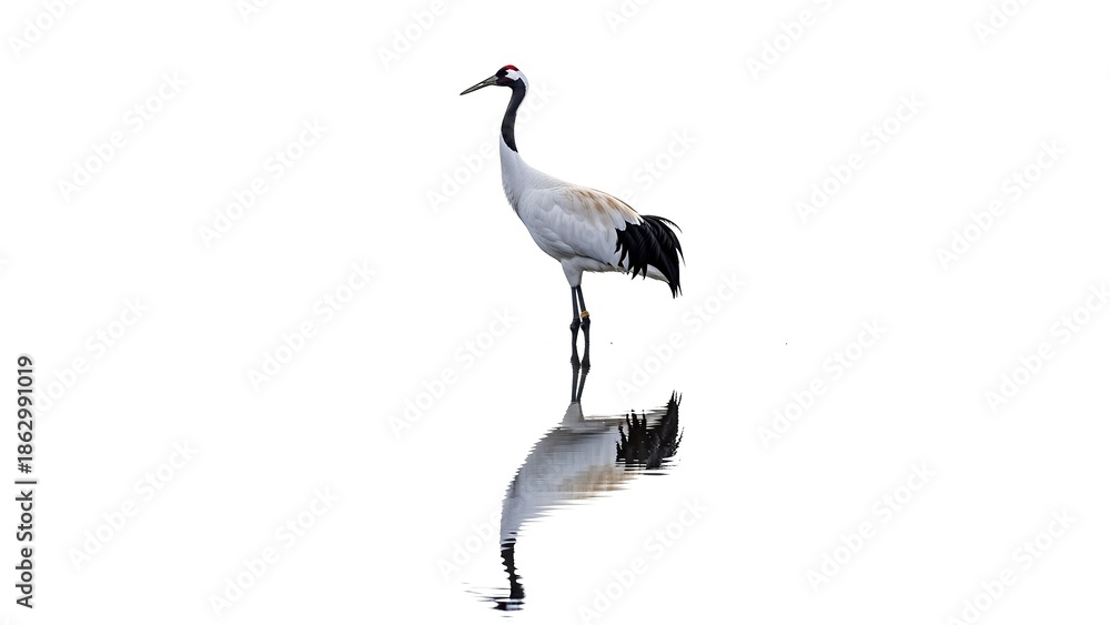 Obraz premium Elegant White Stork Standing in Water with Reflection Marine Endangered Species Photos
