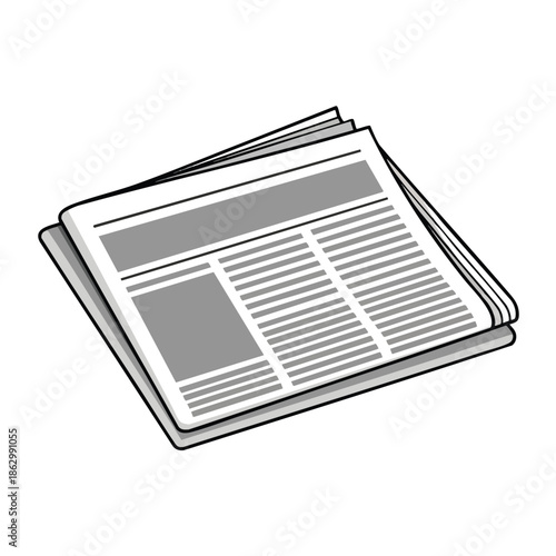 A stack of newspapers, featuring headlines, columns, and rectangular gray blocks