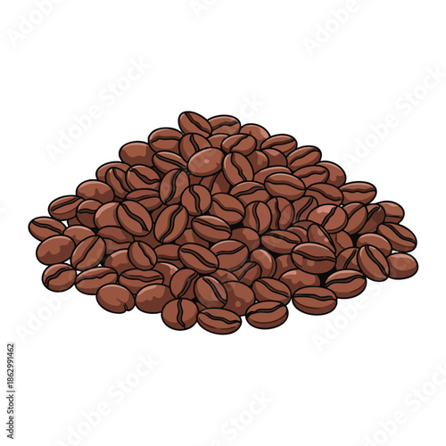 A stylized pile of roasted brown coffee beans on a white background