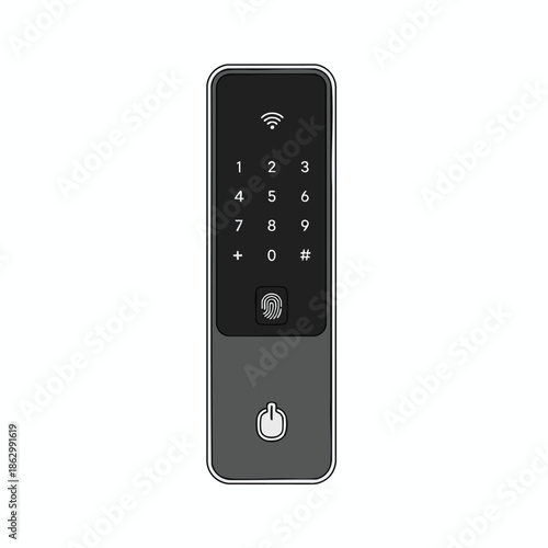 Modern smart lock device with a keypad, fingerprint scanner, and power button