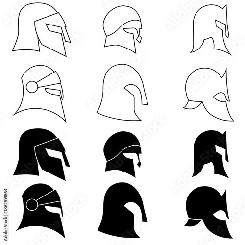 Helmet icon vector set. Knight's helmet Illustration sign collection. Medieval helmet symbol. Armor logo.