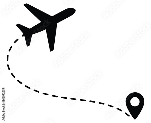 Travel Route Plane Icon Vector  Trip Planning Flight Path with Dotted Line