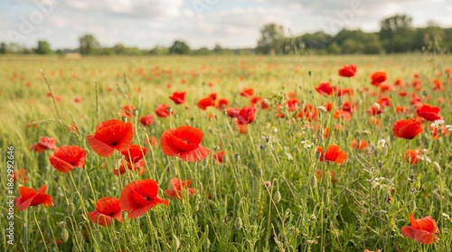 A vibrant poppy field stret...