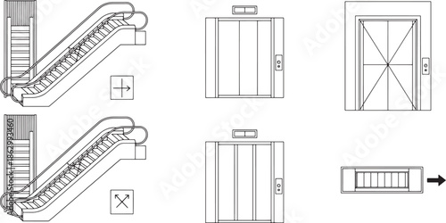 Modern transport and infrastructure with an illustration of an escalator and elevator for public accessibility.
