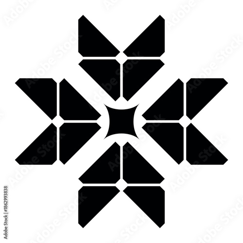 Minimal Geometric Sharp Arrow Motif with Solid Center in Black