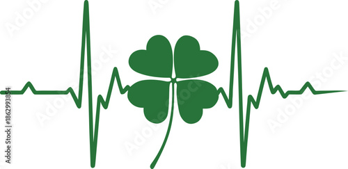 Green Shamrock Heartbeat Line Health Symbol Design Element