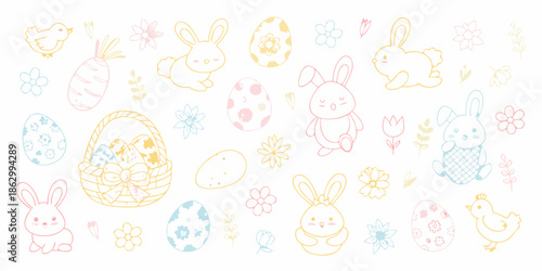 A charming easter collection featuring bunnies chicks eggs and floral elements