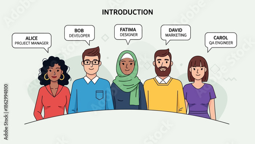 Diverse group of professionals standing together in a modern office environment