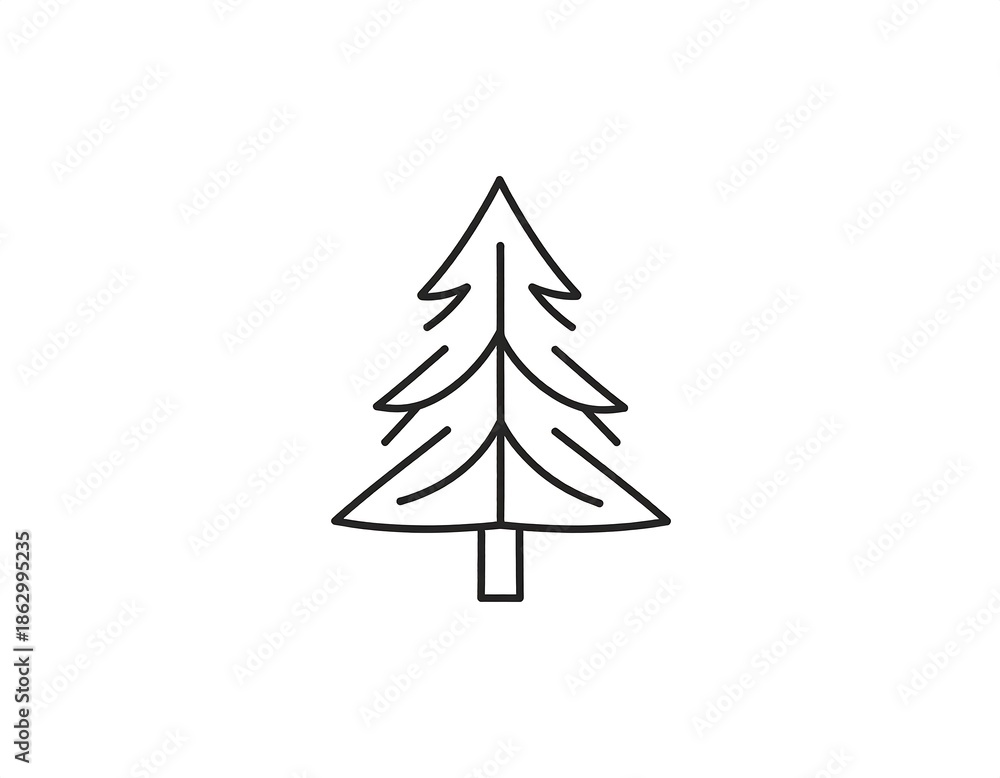 Fototapeta premium A simple illustration of a stylized evergreen tree, rendered in black line art against a clean, white background