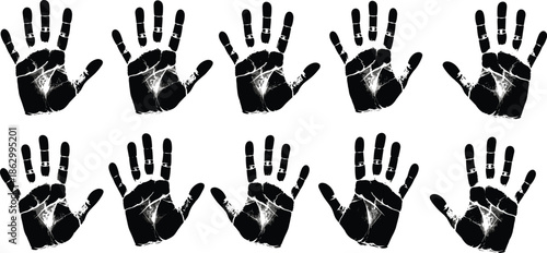 hand, hands, handprint, silhouette, palm, fingerprint, human, gesture, vector, black, illustration, grunge, texture, symbol, icon, collection, isolated, white, background, pattern