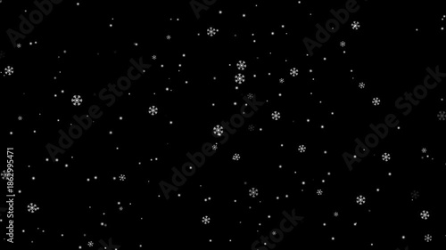 4k snowflake animation for festive video editing. snowflake particles falling loop. snowfall animation with alpha channel for overlay.