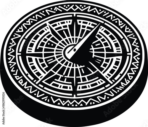 Detailed black and white compass rose design with intricate patterns and divisions