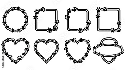 Collection of Decorative Paw Print Frames and Borders with Various Shapes