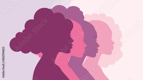 Diverse Women Silhouettes with Afros in Gradient Colors Representing Unity