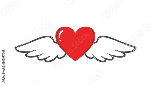 Red Heart with Wings Icon - Symbol of Love, Romance, and Freedom