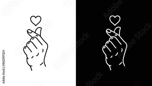 Korean Finger Heart Gesture Symbolizing Love and Affection with Clean Vector Illustration