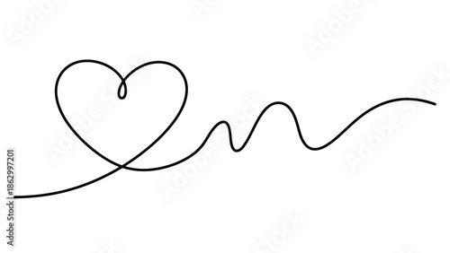 A continuous black line forms a heart shape connected to a wavy line resembling a heartbeat.