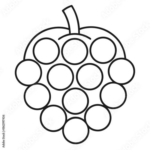 Simple Grape Cluster Outline: A minimalistic black and white illustration of a grape cluster, showcasing the form of the fruit, perfect for educational or design purposes.